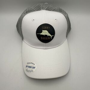 Tommy Bahama Mesh Trucker Hat Snapback White Gray Island‎ Life Cap One Size NEW